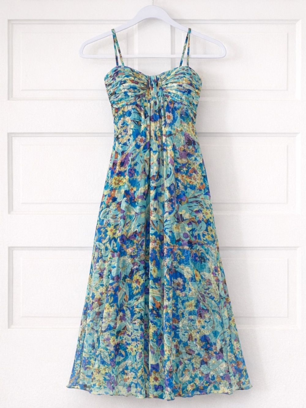Oleg Cassini Blue Floral Maxi Dress with Spaghetti Straps size 4/Small